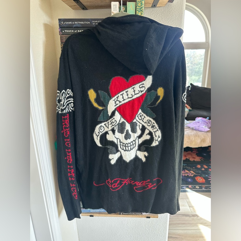 BNWT Y2K ED HARDY LOVE KILLS SLOWLY ZIP UP HOODIE ANGORA/WOOL BLEND